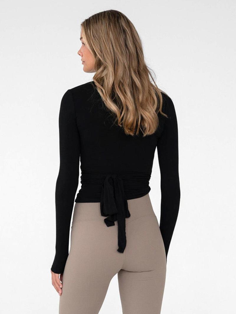 Women's Fashion Solid Color Tie-Front Top, Long Sleeve Sheer Lace Cardigan, Lightweight Spring & Fall Layering Piece, Casual Wear