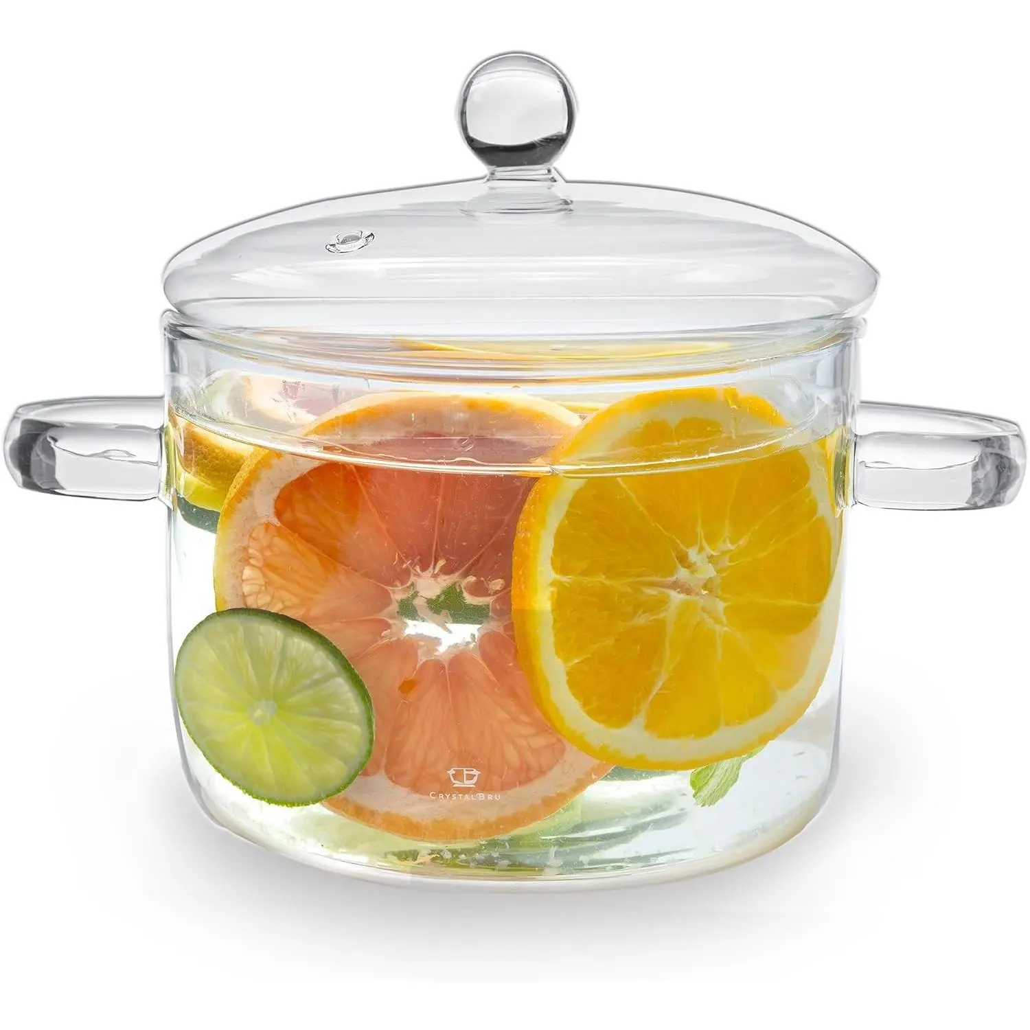 2L Clear Glass Simmer Pot with Lid & Strainer | Heat-Resistant Borosilicate Glass Pot for Potpourri | Simmer Pot for Home Fragrance | Glass Pots for Cooking on Stove | Anti-Scald Handles