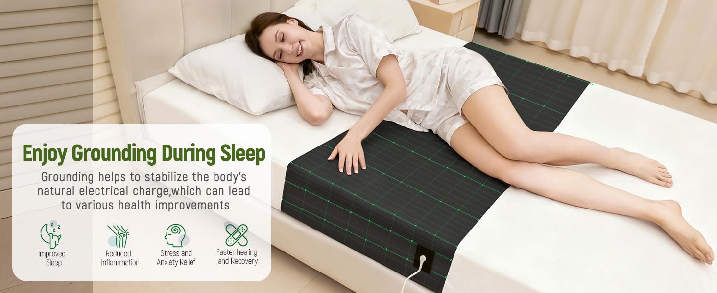 Grounding Sheets, Grounding Mat for Bed 90% Cotton+10% Pure Silver Fiber Grounded Earth Sheets Sheet for All Mattress Sizes Queen Cal King Full Twin, 106"x23.6" (Black)