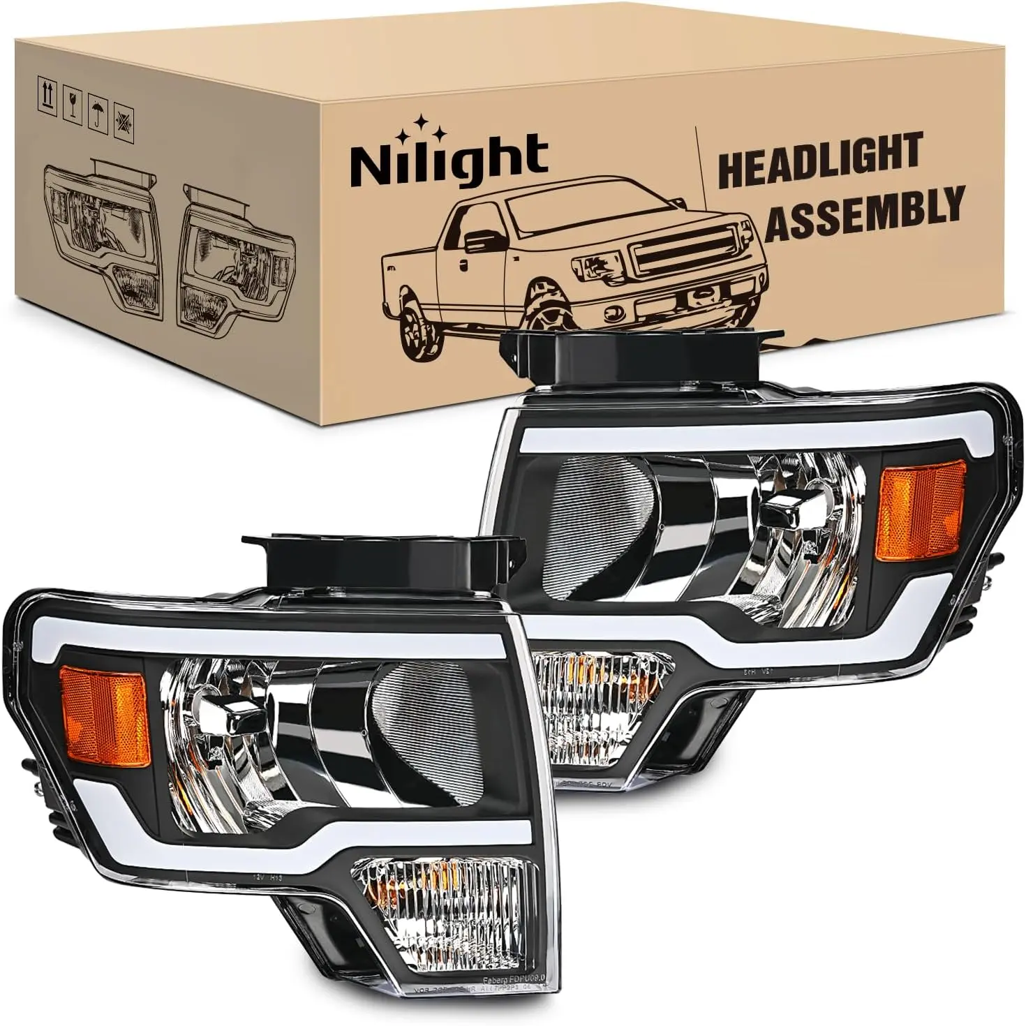 Nilight LED Headlights Assembly with DRL, Black Housing, DOT/SAE Safe, IP65, OE Standard, Plug-and-Play for Ford F150 F-150 2009-2014 (Not for Factory HID Model) – Ideal for Night Driving