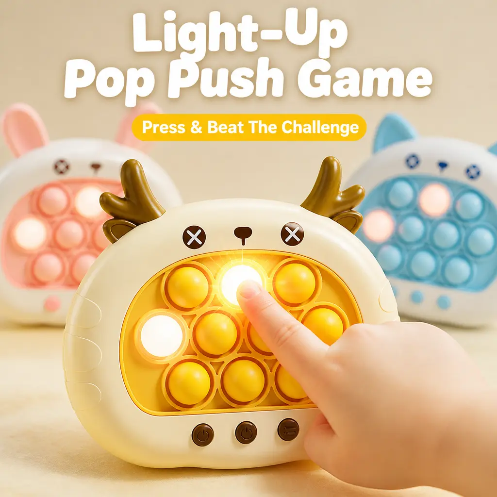 Fast Push Pop Game Fidget Toy Pro for Kids - Light Up Electronic Handheld Game Console, 4 Modes Quick Push Bubble Puzzle Sensory Toy for Stress Relief, Xmas Birthday Gifts for Boys Girls 3-12