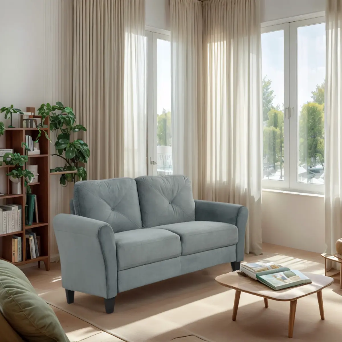 Gray Velvet 2-Seater Modular Sofa Sectional - High-Density Thick Sponge, Detachable Cushions, DIY Combinable, Easy Spot Clean, Luxury Upholstered Compact Comfy Couch for Small Space Apartment, Indoor Living Room Furniture