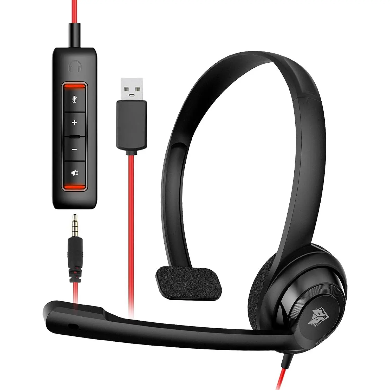 HW02 USB Wired Audio Headset with Detachable Noise Cancelling Microphone, Digital Connection, Adjustable In-Line Control, Ultra Comfort for Laptop PC Office Call Center (Black)