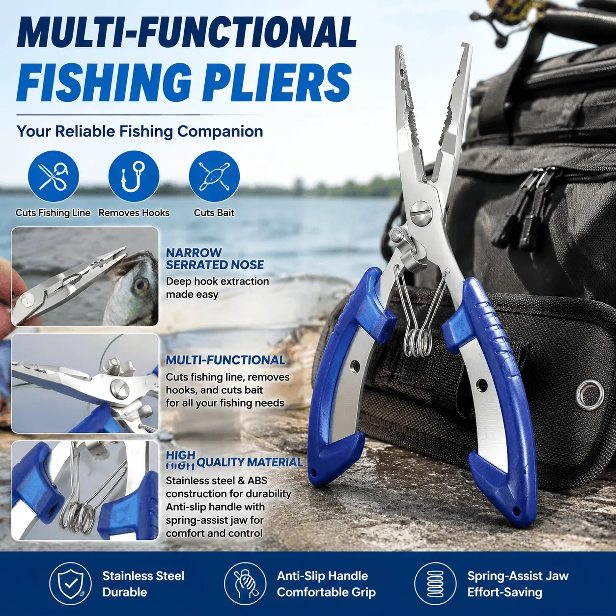 Upgraded 17CM Fishing Pliers Kit Fishing Equipment with Stainless Steel Hook Remover Line Cutter Non Slip Lure Scissors Durable Professional Angler Tools Accessories