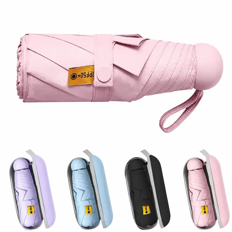 Ultra-Compact Foldable Rainproof Umbrella with Polyamide Protective Carrying Case - Lightweight Waterproof, Windproof Folding, UPF 50+ UV Protection Home Supply, Portable Outdoor Accessory for Everyday Carry, Hiking, Lightweight Waterproof Umbrella