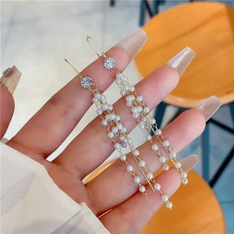 Women's Earrings Ethereal Tassel Elegant Influencer Ear Jewelry Korean Fashion Seed Bead Chain Long Tassel Threader Earrings JINXIN260903M13