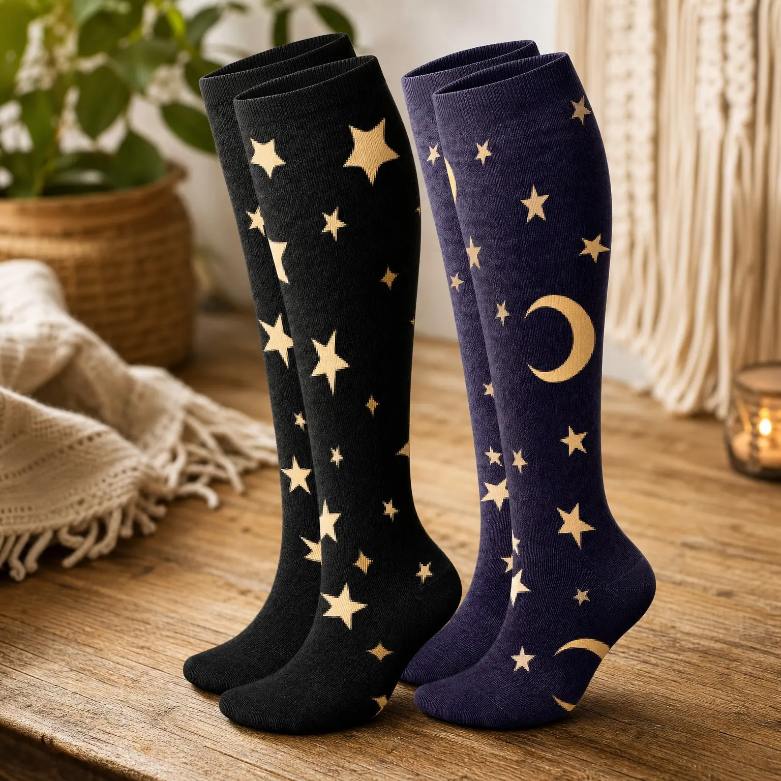 Bamboo Viscose Compression Socks for Women & Men | 2 Pairs 15-20mmHg Cute Breathable Graduated Knee High Support Socks for Nurse, Pregnancy & TravelGift