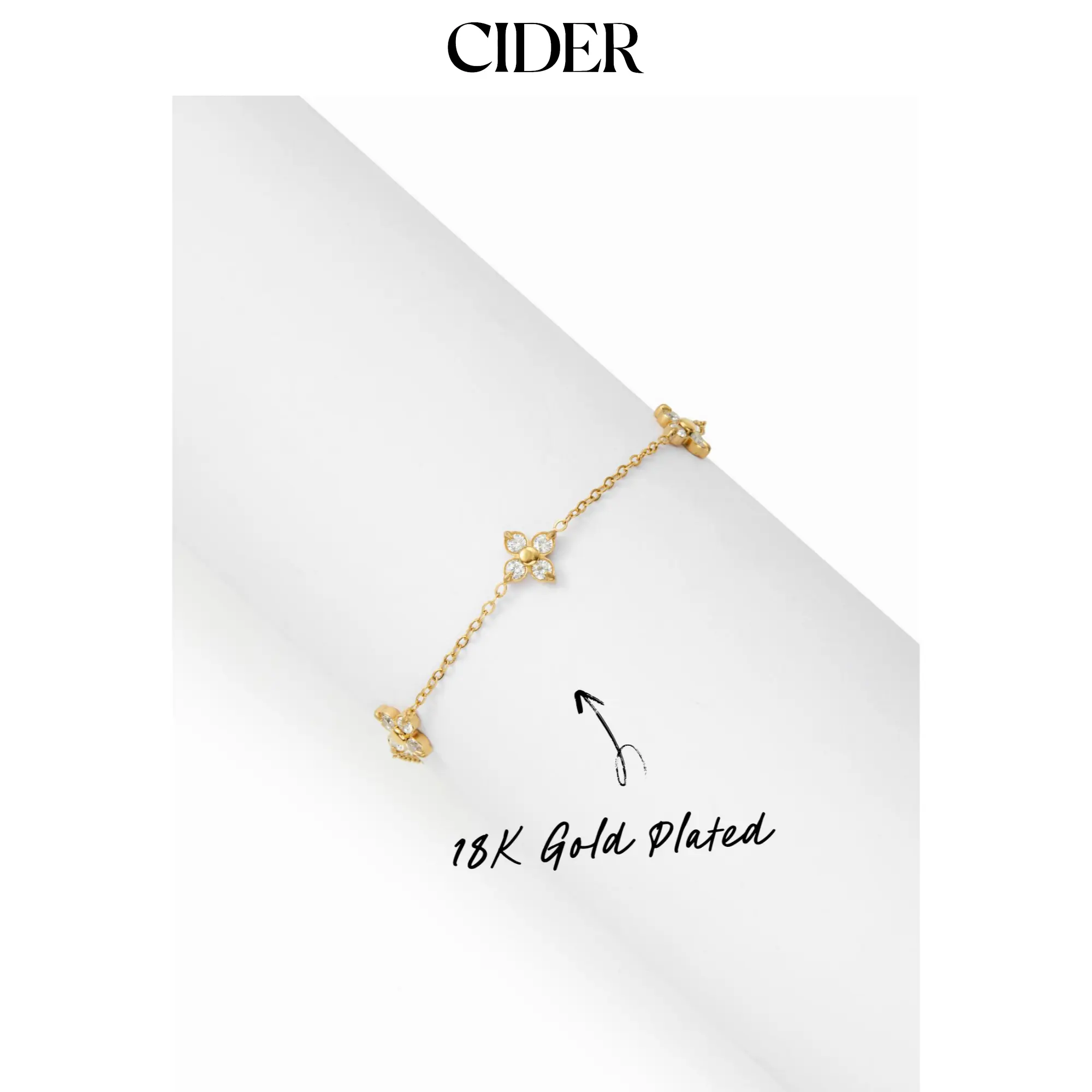 Cider 18K GOLD PLATED STAINLESS STEEL RHINESTONE DECOR FLORAL BRACELET