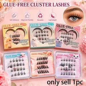 Self-Adhesive False Eyelashes, Portable No-Glue, Segmental Easy Removal, Ultra-Natural Transparent Strands, Reusable Fake Lashes