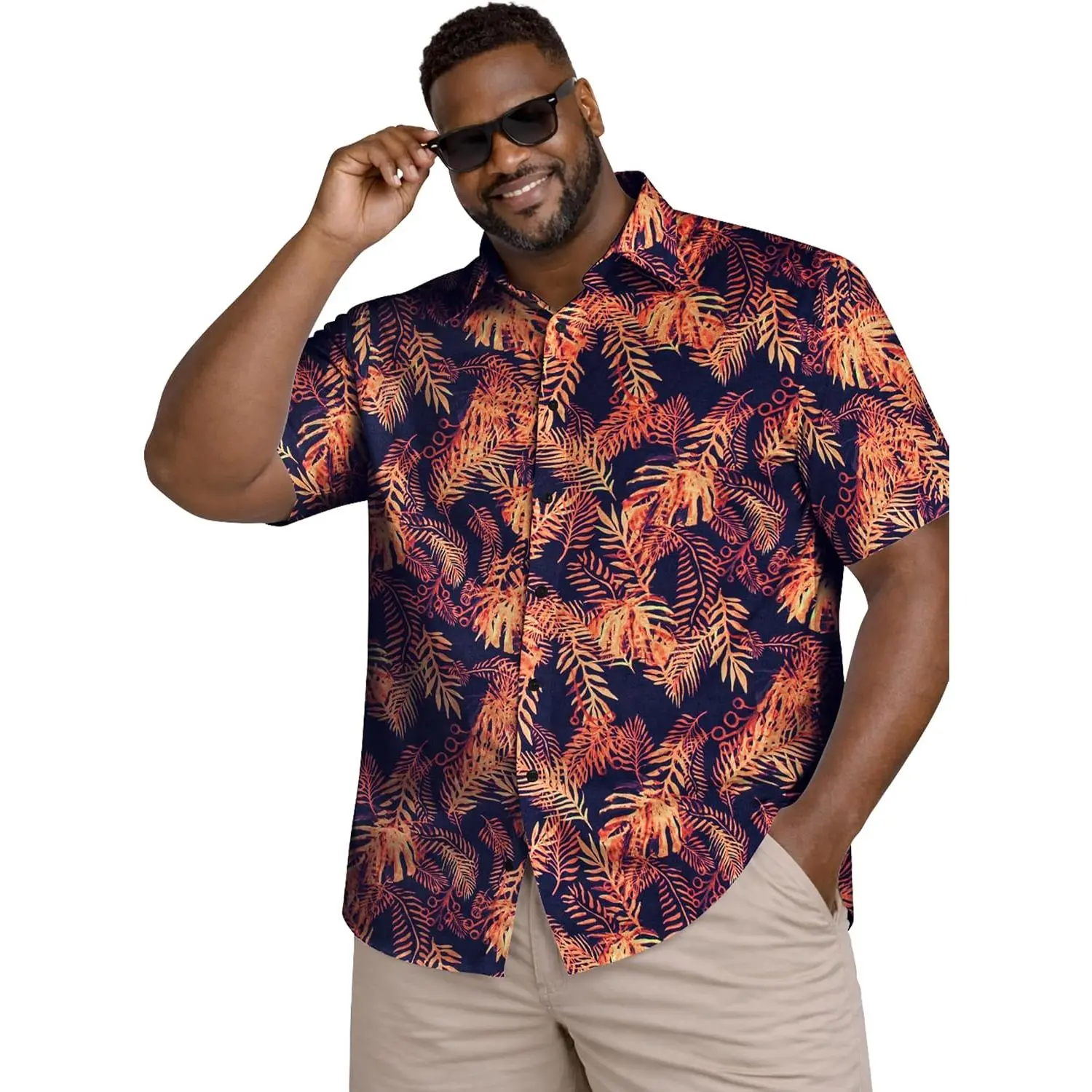 Big and Tall Men's Hawaiian Shirt, Short Sleeve Button Down Tropical Floral Beach Shirt, Casual Summer Vacation Aloha Shirt