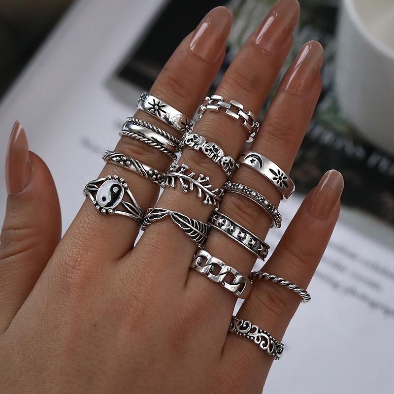15 Pcs Vintage Boho Stackable Silver Ring Set, Gothic Punk Stacking Rings, Hypoallergenic Y2K Jewelry for Women
