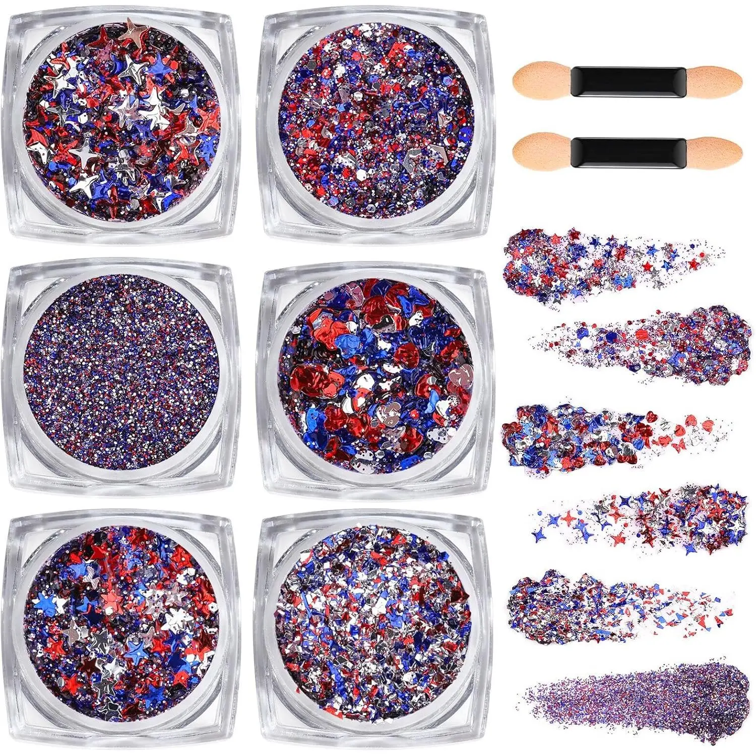 Body Glitter Gel, 6 Shape Red White and Blue Face Glitter, 4th of July Accessories Hair Glitter for Kids, 4th of July Outfits USA Accessories for Women, Blue Face Glitter for Independence Day