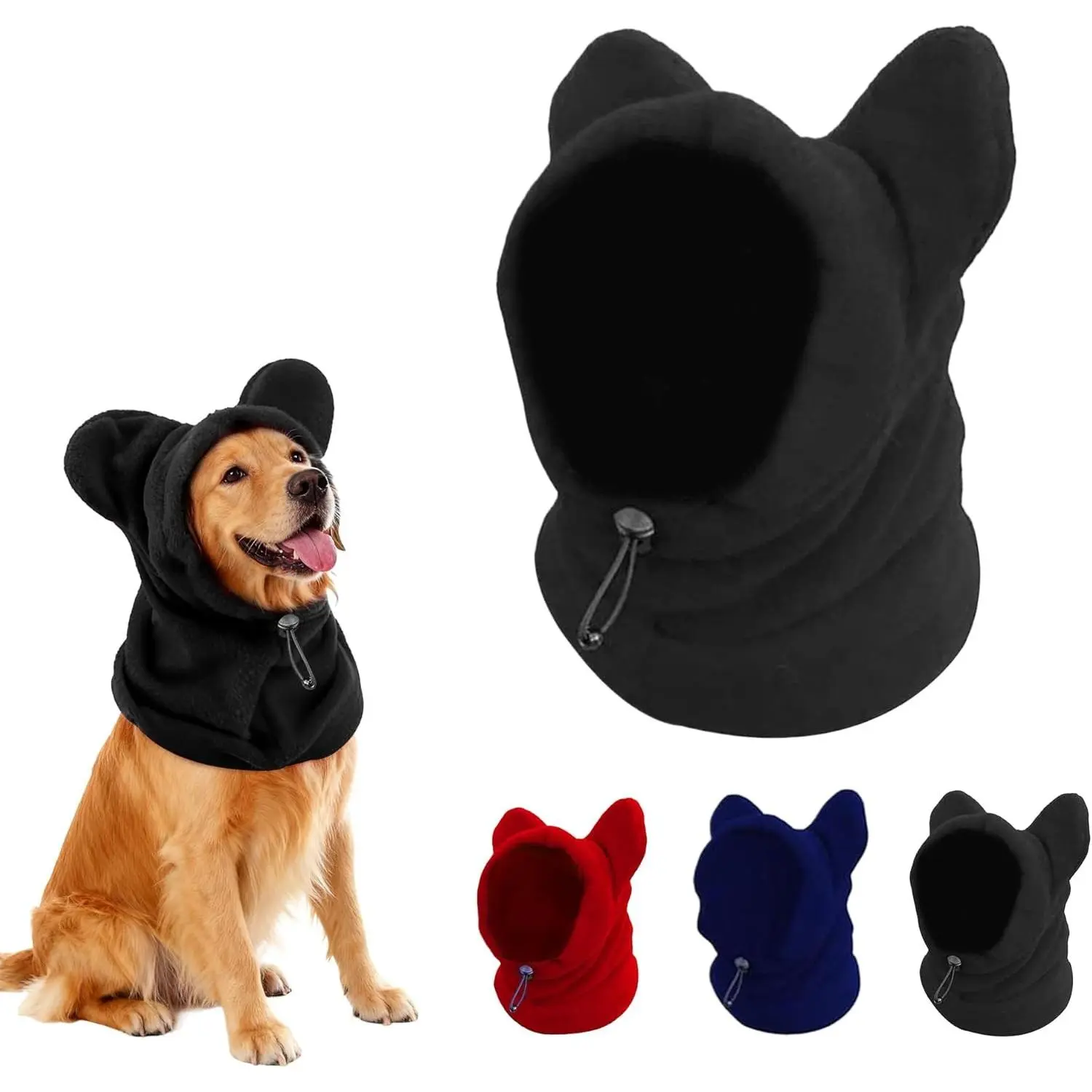 Women's Dog Hooded Ear Cover Winter Fleece Neck Warmer - Black, Small