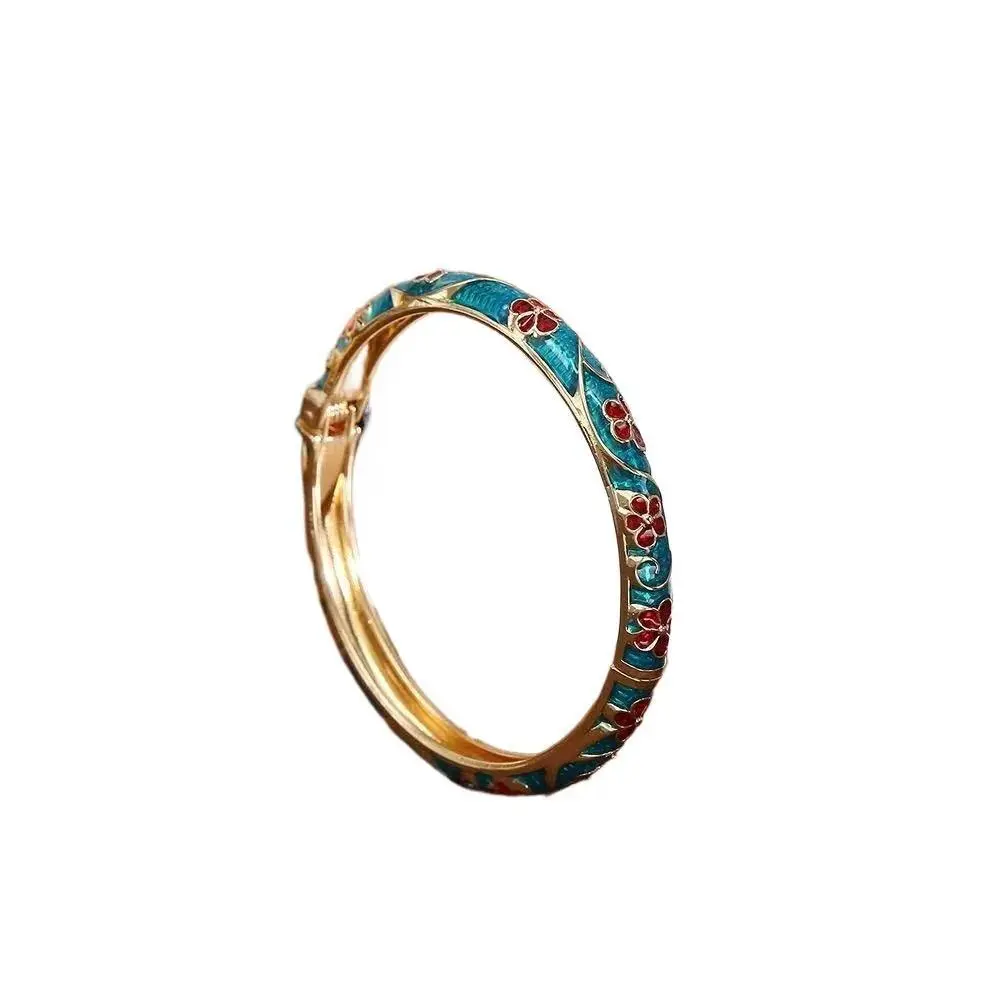 Traditional Vintage Cloisonne Bangle Chinese Classic Hollow Out Flower Bangle Vintage Ethnic Women's Hand Bracelet Jewelry Gifts