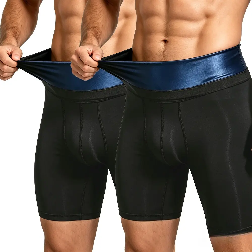 Men's High Waisted Sauna Short Pants | Sweat Sauna Suit Compression Leggings Tummy Control Shapewear for Gym Workout Waist Training, Anti-Slip High Stretch Shorts for Running Fitness Body Shaping