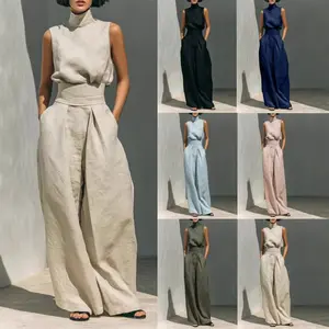 Women's Sleeveless Cotton Linen Two-Piece Set - Spring/Summer 2026