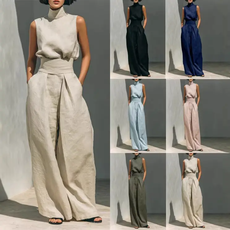 Women's Sleeveless Cotton Linen Two-Piece Set - Spring/Summer 2026