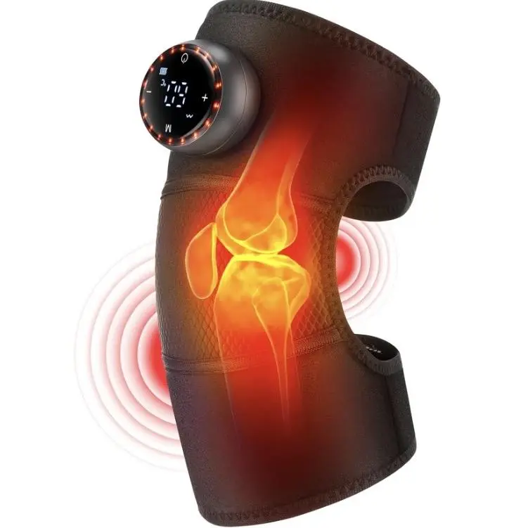 Cordless Electric Knee Protection Massager, 3 Vibration Modes and 5 Heating Levels, Warm Compress Knee Heating Pad with Joint Support, Also for Shoulder and Elbow Massage, Portable Muscle Massagers
