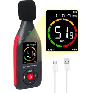 Decibel Meter Data Logger Digital Sound Level Meter with Recording dB Meter 30~130dB 31000 Data 3Color Light Alarm USB Rechargeable SPL Meter for Home Classroom Office Neighbor Industrial