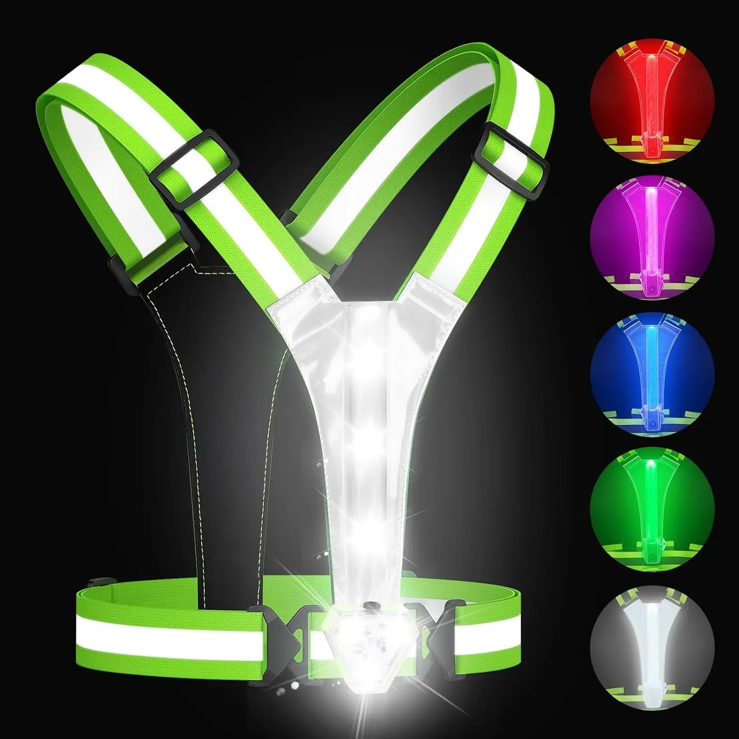 LED Reflective Vest with Chest Light 500LM, 5 RGB Colors High Visibility Rechargeable Light Up Running Vest IPX4 Night Safety Running Gear for Dog Walking, Cycling, Adjustable for Men Women KidsGift