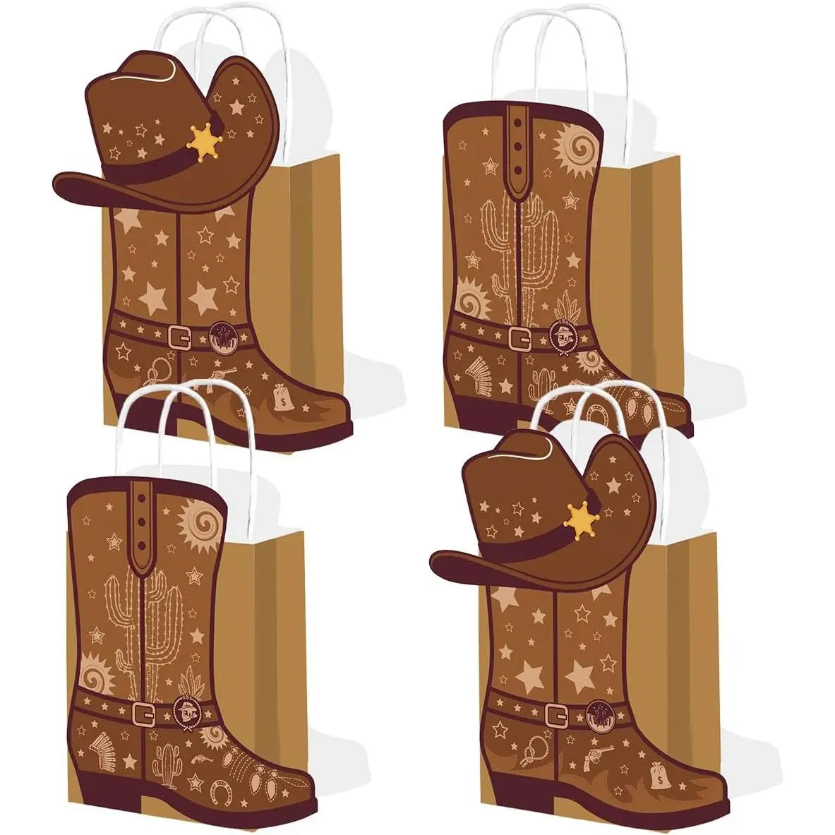 24Pcs Cowboy Boots Paper Bags Western Theme Party Decorations Favors Wild West Kraft Bag with Handles Rodeo Cowgirl Boot Hat Goodie Bag for Cowboy Birthday Bachelorette Party Supplies
