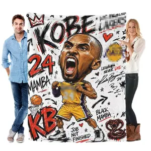 Kobe Bryant Black Mamba #24 Cartoon Graffiti Flannel Throw Blanket Ultra Soft Warm All Season Machine Washable Basketball Legend Blanket Christmas Birthday Gift for Fans Men Teens Sofa Bedroom Man Cave Home Decor