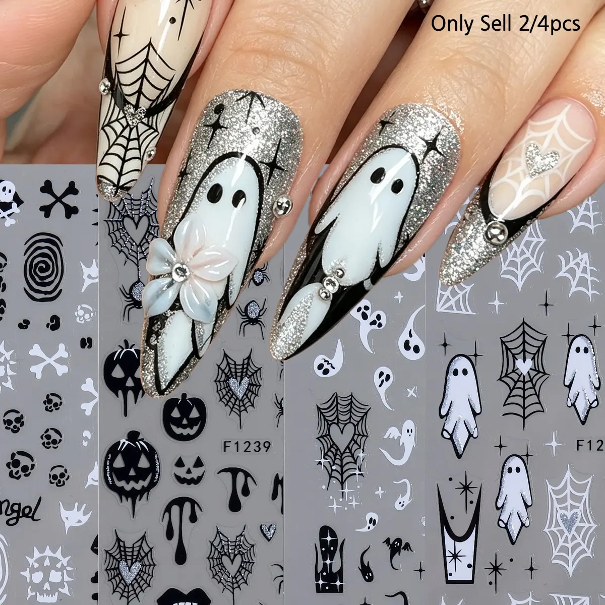 Gothic Halloween Nail Stickers, Ghost Spider Skull Self-Adhesive, DIY Nail Art, Nail Decoration, Nail Design Stickers, Nail Decals, Perfect for Horror Season, Parties, Festivals