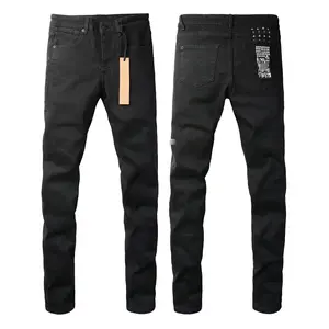 Men's High Cotton Plain Black Slim Skinny Jeans, Back Pocket Cross Graphic Patch Print Stretch Denim Pants, Retro Gothic Streetwear Mid Rise No Rip Solid Black Soft Cotton Casual Jean Trousers for Young Men Fashion