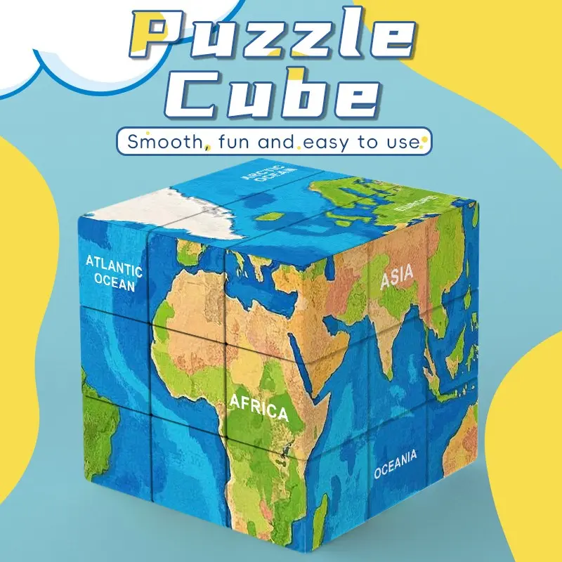3x3 Map Cube Puzzle, Hand-Drawn Magic Cube for Teens and Adults, Mystery Game, Party Activity Gift, Birthday Present, Christmas Gift