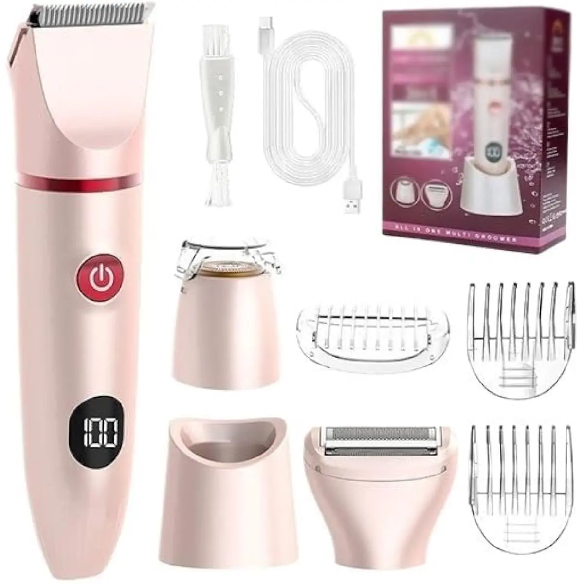 3-in-1 Professional Metal Hair Clipper & Grooming Kit, Wet/Dry Waterproof Hair Trimmer with Smart LED Display, Ultimate Body Hair Shaver & Grooming Device for Men Women