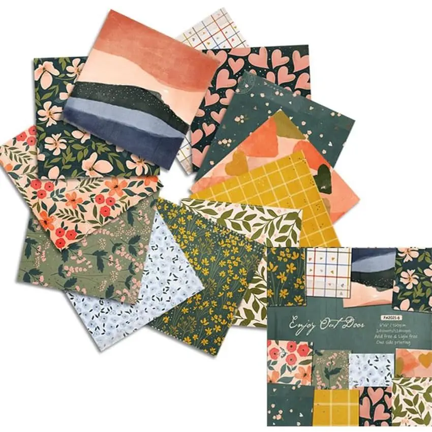 Scrapbook Paper Pad,Cardstock Paper Decorative Craft Papers,6"X6" Garden Floral Patterned Papers, 12 colours, 2 sheets per colour, 24 sheets for  Crafts Junk Journal Supplies