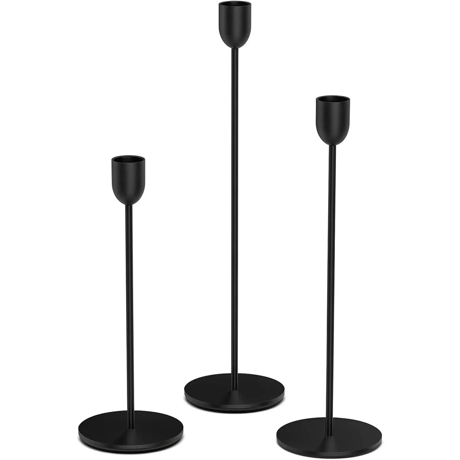 3 count Black Tall Taper & Pillar Candle Candlestick Holder |  Decor for Table, Wedding & Mantle, Fits Taper, Pillar & LED Candles, Ideal Centerpiece & Housewarming