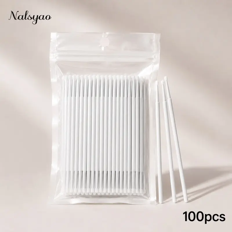 100pcs Micro Eyelash Cleaning Cotton Swabs | Lash Extension Glue Remover Brushes, Eyelash Accessories