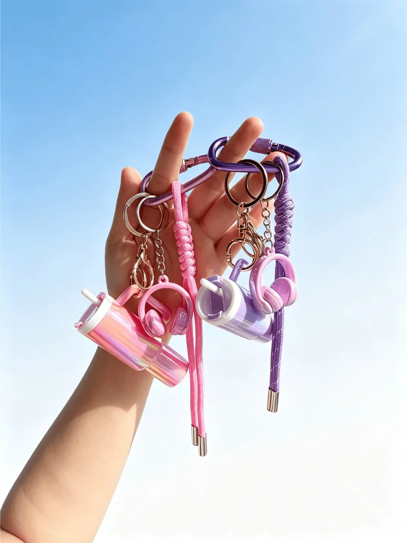 Mini Tumbler Keychain With Headphone Bag Charm, Bag Decoratio Colorful Braided Rope Carabiner Bag Pendant Cute Bag Accessory Headphone Pendant For Bag