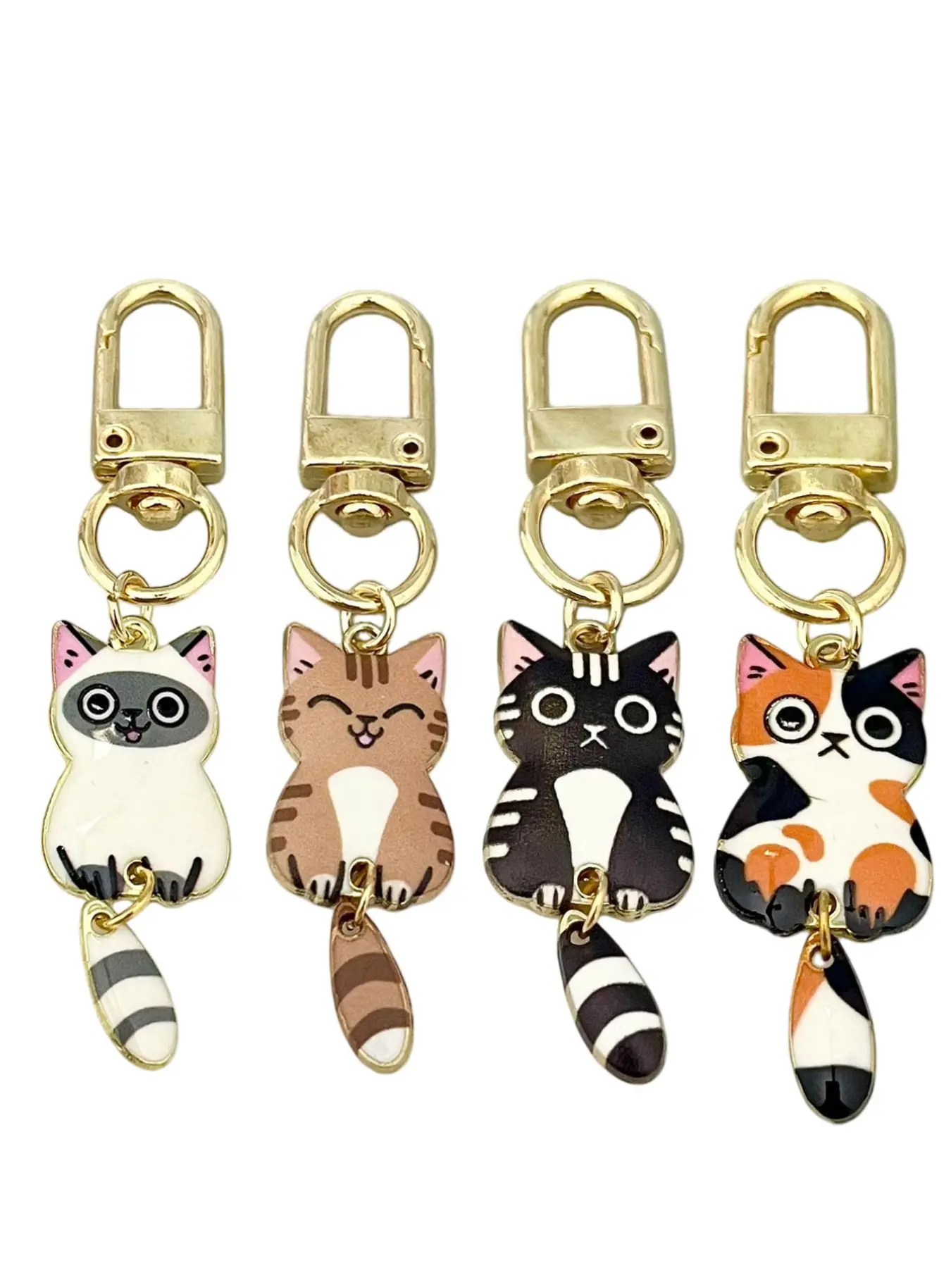 Cute Cartoon Tail Cat Keychain, Shiny Acrylic Animal Print Pendant, Bag Decoration, Gift for Friends, Unique Swinging Tail Accessory, Trendy Cute Keychain