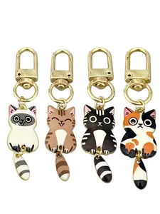Cute Cartoon Tail Cat Keychain, Shiny Acrylic Animal Print Pendant, Bag Decoration, Gift for Friends, Unique Swinging Tail Accessory, Trendy Cute Keychain