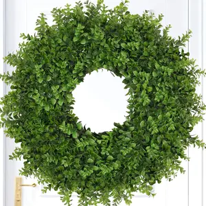 26 Inch Large Boxwoods Wreaths for Front Door Artificial Green Leaves Greenery Indoor Outdoor Wreath  Decor Porch Window Wall  Door Decorations Spring Summer Fall  Seasons