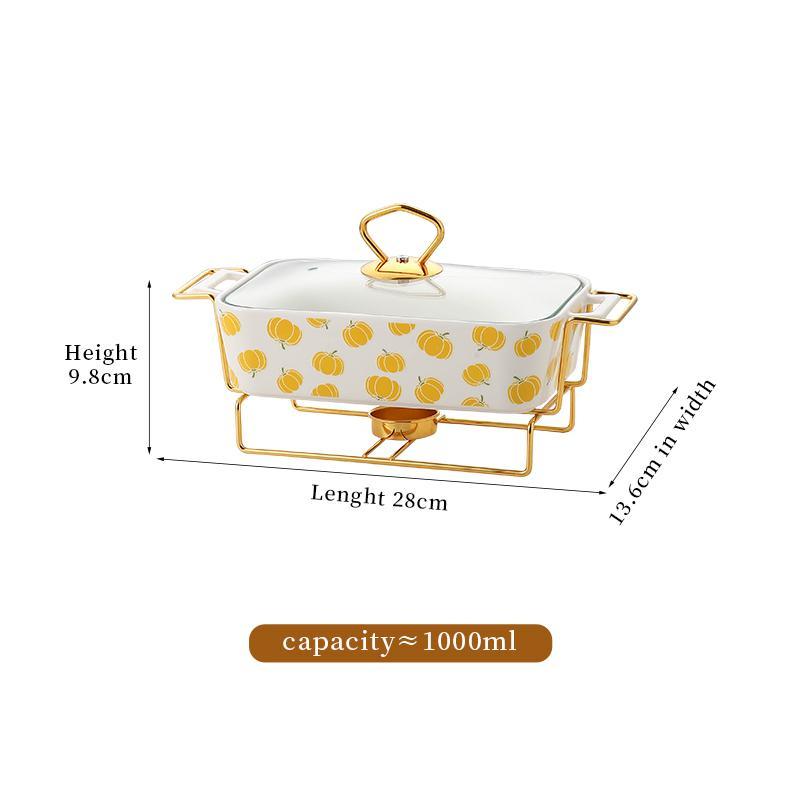 Rectangular Ceramic Casserole with Lid, High-Temperature Glazing for Halloween and Christmas, Available in Three Sizes, Creative Pot Holder for Home Dining & Parties