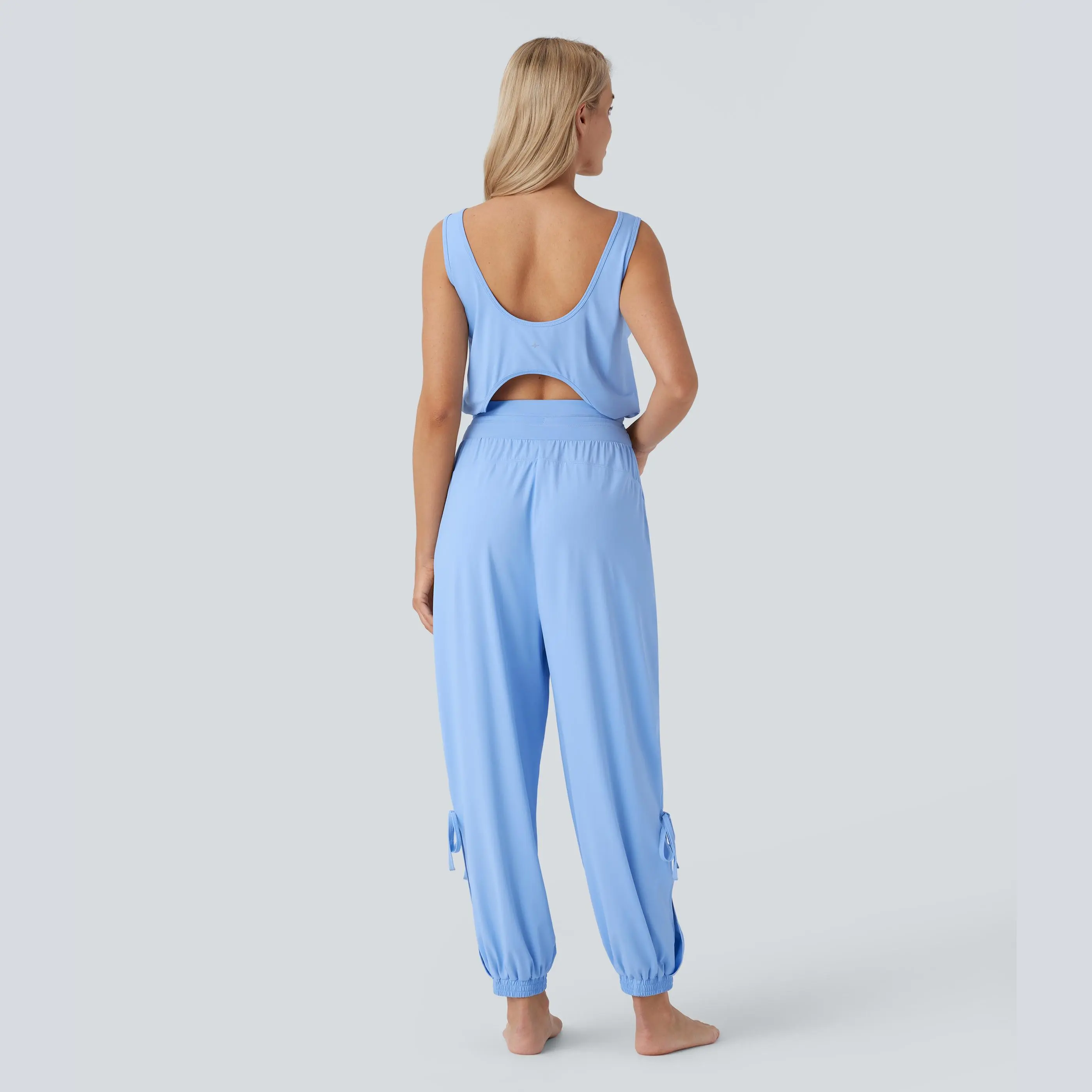 Halara Sleeveless Cut Out Drawstring Pocket InstantCool Yoga Jumpsuit-UPF50+