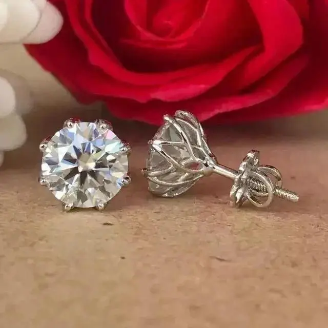 4Ct Round CZ Solitaire Stud Earrings 925 Sterling Silver 14K White Gold Plated