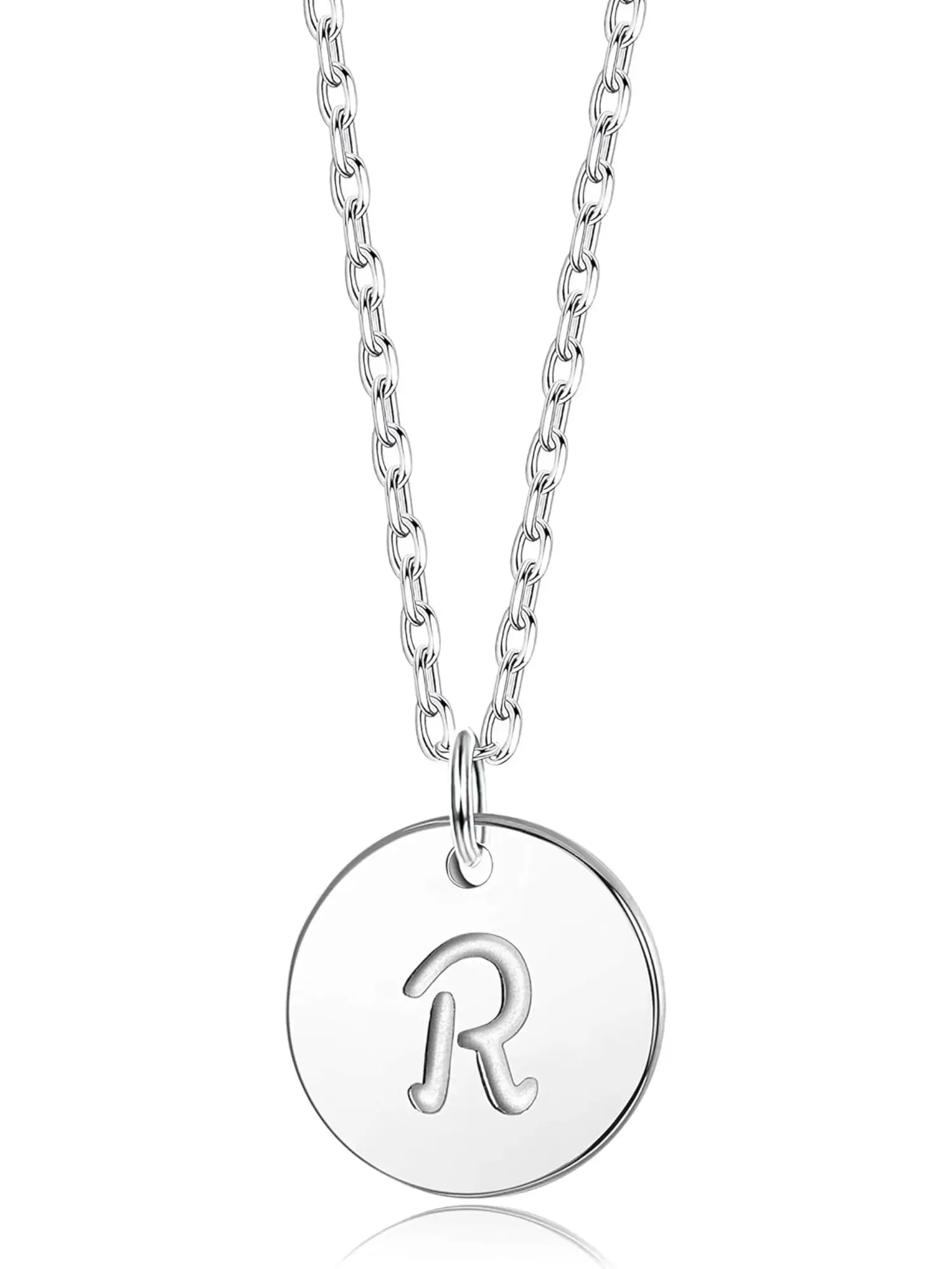 1 Pc Initial Pendant Necklace Disc Carved Letter Pendant 925 Sterling Silver Personality Letter Pendant Female