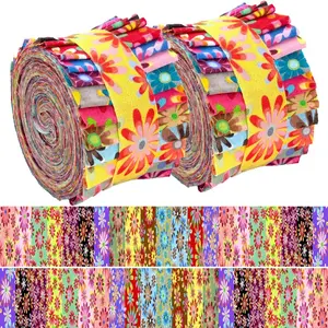 40Pcs Polyester Colorful Floral Precut Fabric Strips, 2.5x19.7in Fresh Flower Bundle for DIY Patchwork Quilting Sewing
