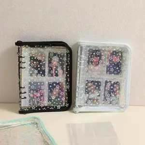 A5 Laser Star Zipper Binder Collect Book Refill Organizer DIY Journal Dairy Transparent Kpop Idol Photo Album Kawaii Stationery