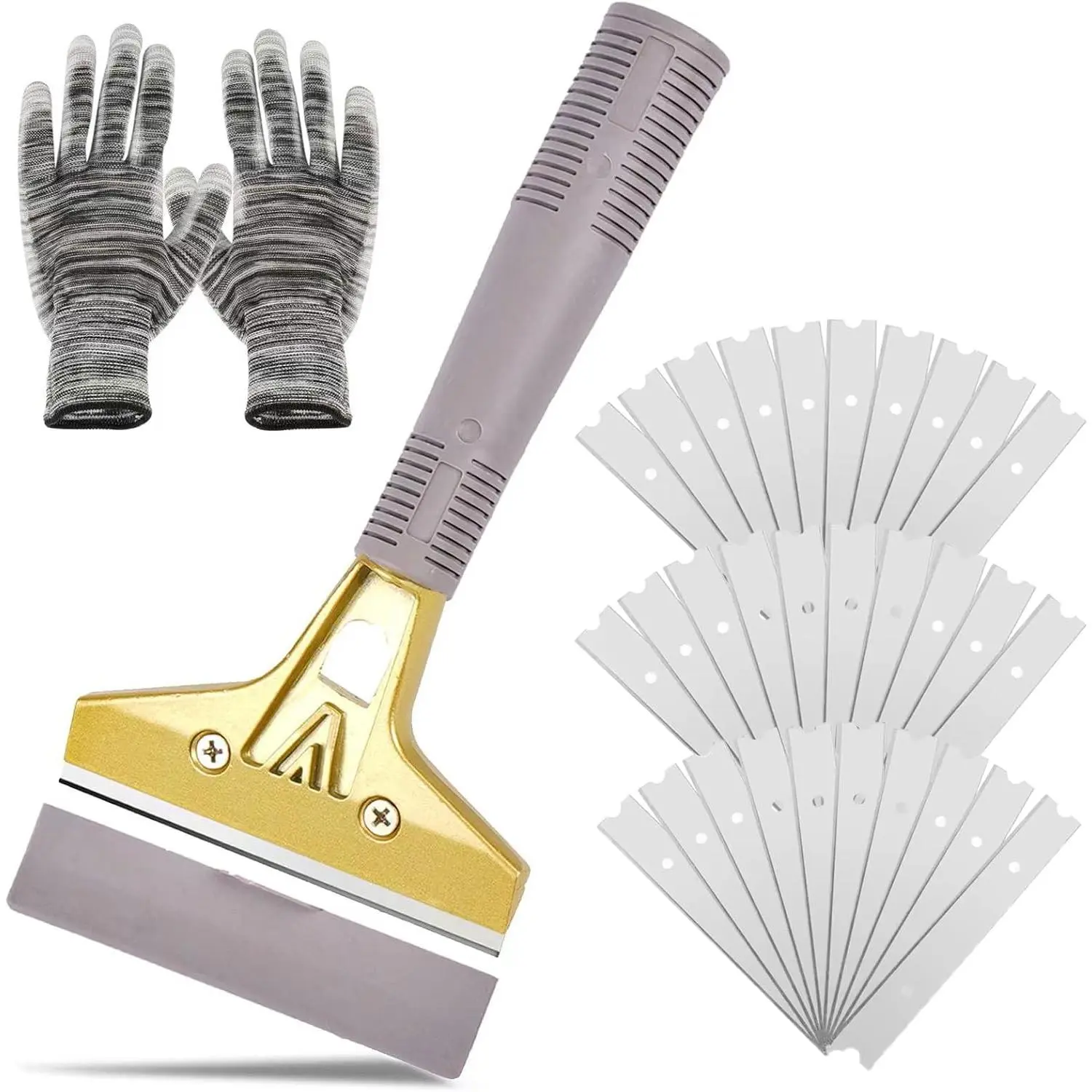 Razor Scraper Hand Tool Accessory with 20 Extra Metal Blades, Protective Gloves, and Inches-Length Design for Tools & Hardware Use