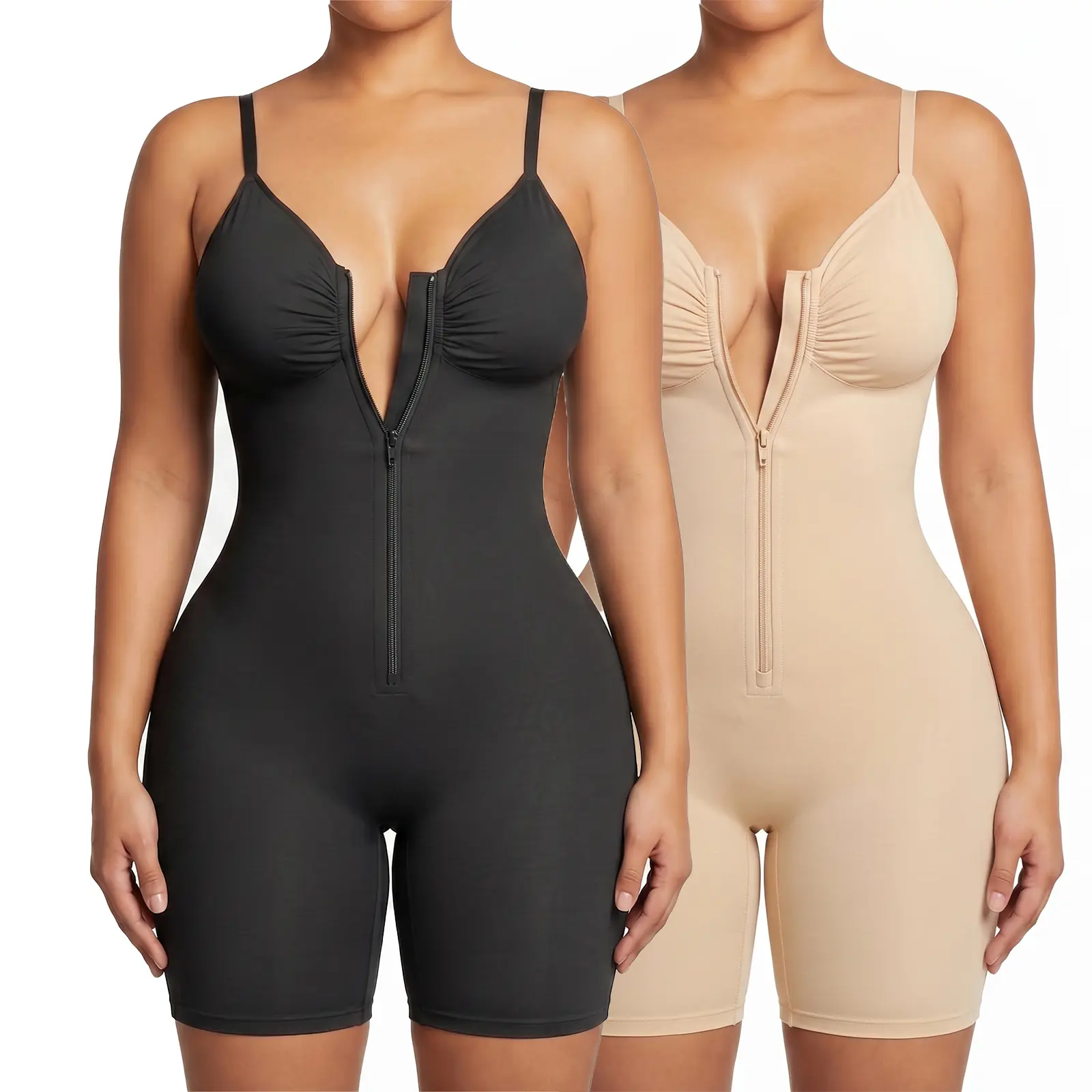 Women's Seamless Tummy Control Bodysuit - Smooth Flat Knit Spandex Blend Compression Shaper with Zip Closure for Everyday Waist Snatching, Hand Wash