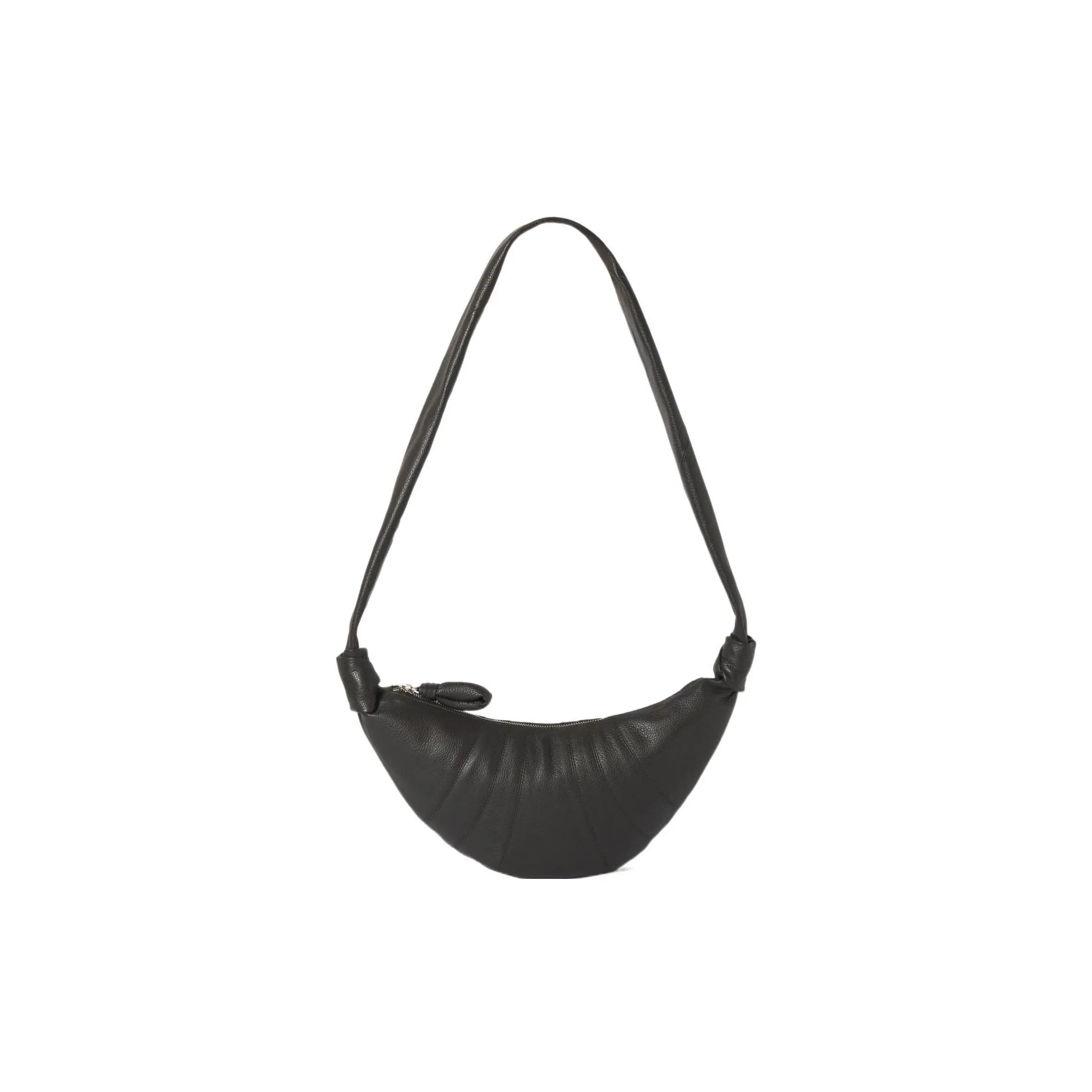 Lemaire Croissant Series Minimalist Zip Crossbody Bag in Dark Chocolate Leather – Unisex