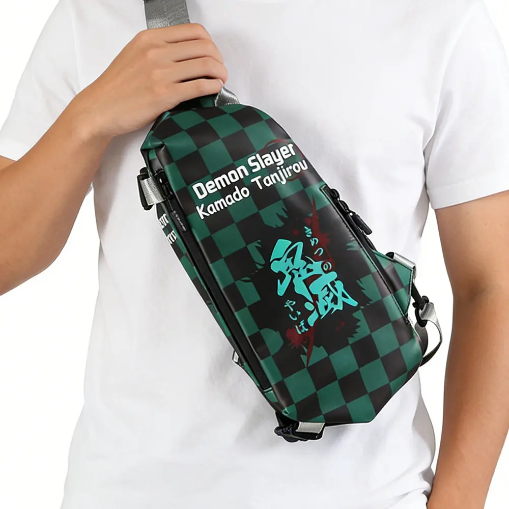 New Chest Bag For Men PU Leather Crossbody Bag Anime One Piece Naruto Demon Slayer Series Casual Shoulder Bag Student Sports Single Strap Chest Pack Daily Commute Travel Crossbody Bags