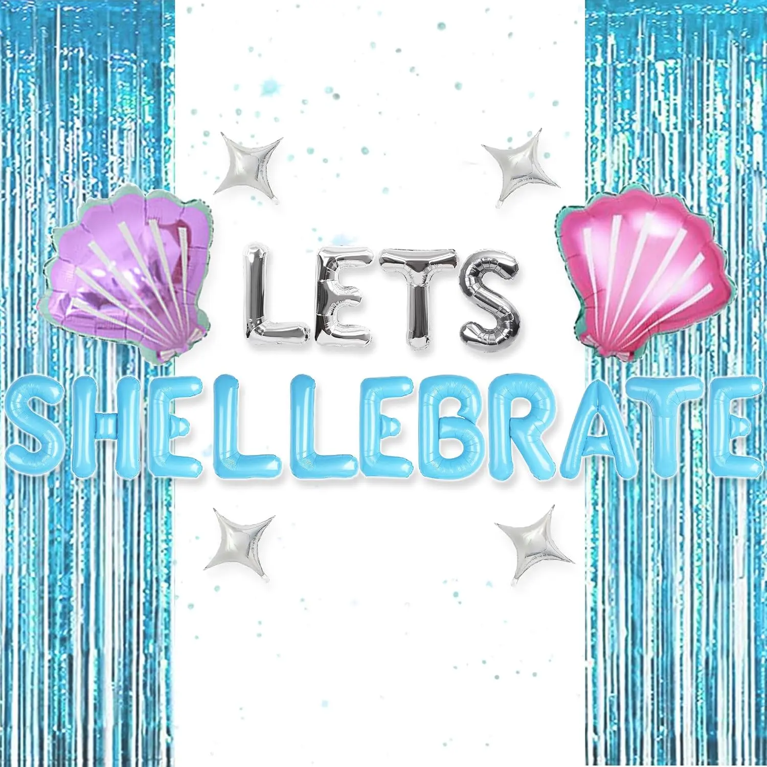 Let's Shellebrate Balloon Ocean Seashell Mermaid Bachelorette Party Decor | Mermaid Lets Shellebrate Birthday Decorations Beach Seashell Balloons Under the Sea Bachelorette Decor Mermaid Party Supplies