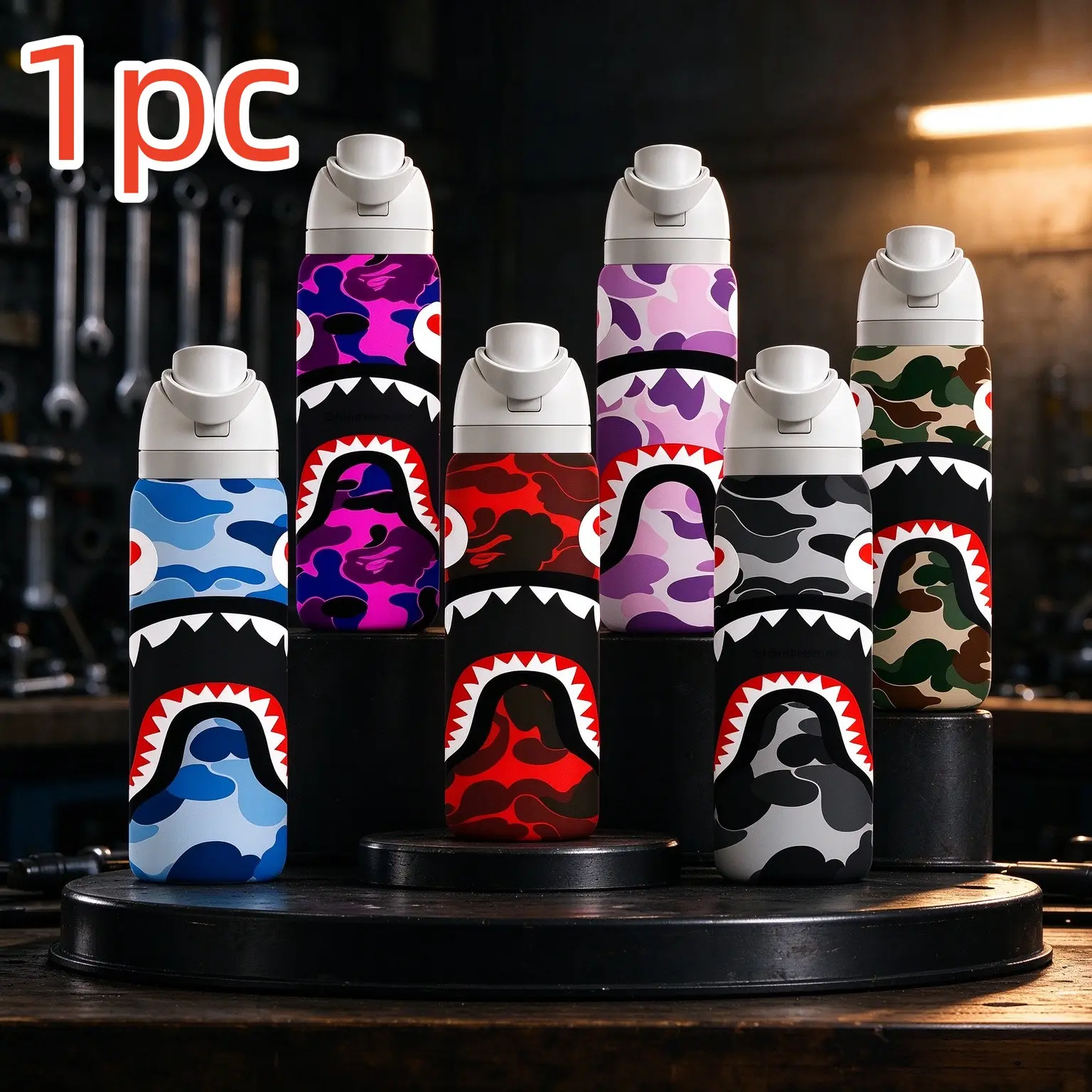 Hypebeast Camo Shark 1pc 32oz Stainless Steel Tumbler, Durable Insulated Mug Travel Cup with Lid and Straw, Wonderful Graduation Gift, Great for Coffee Lovers, Halloween Thanksgiving Holiday Present