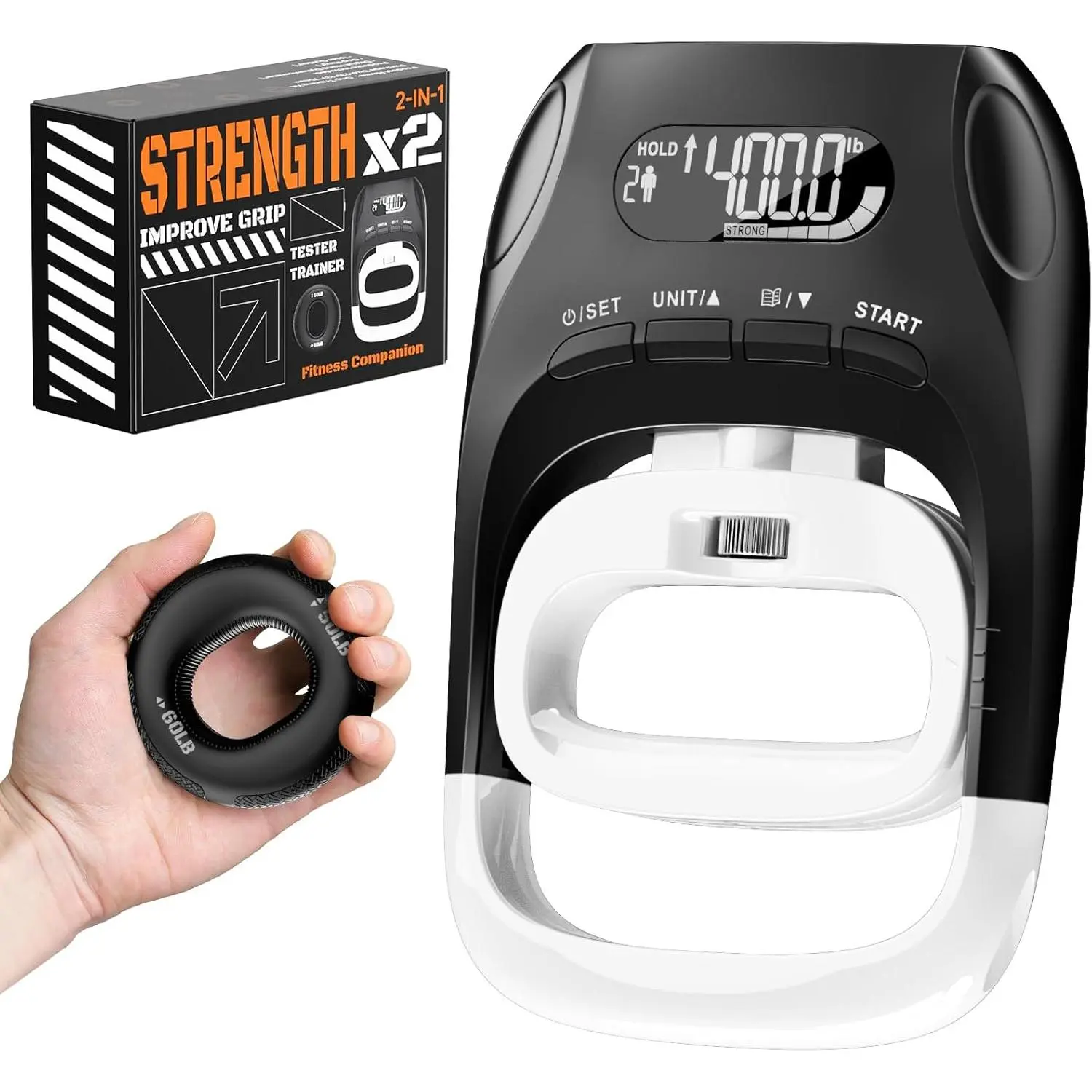 Grip Strength Tester & Trainer 2-in-1 Combo Set-Digital Hand Dynamometer with LCD Display, Max 400lb/180kg Capacity, Resistance Ring with  Design for , Gym,  & Rehab